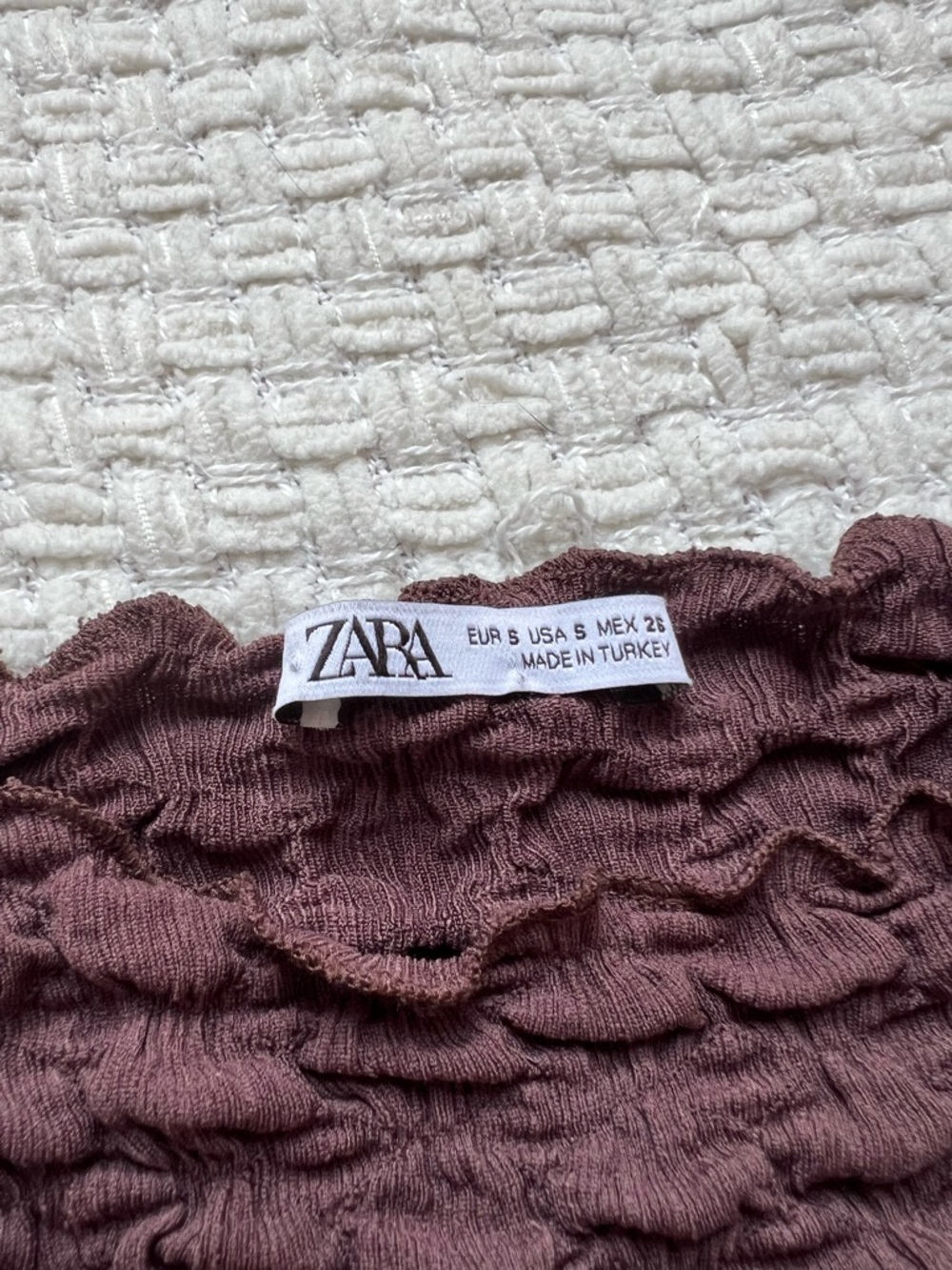 Zara Crinkle Textured Bubble Top Size Small Brown Minimalist - Picture 4 of 6